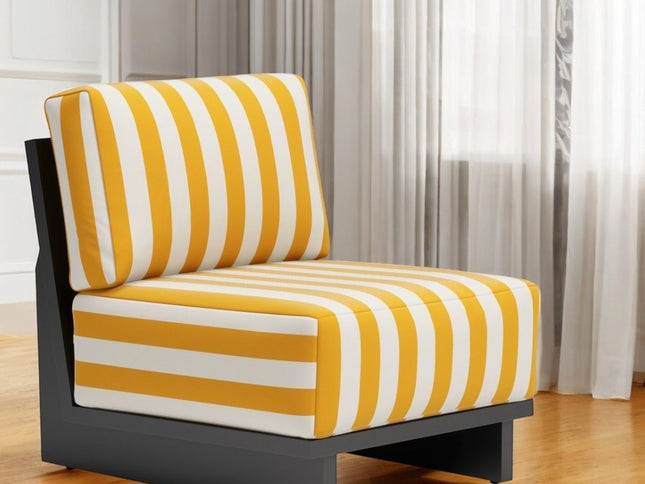 27" White And Yellow And Black Fabric Striped Side Chair