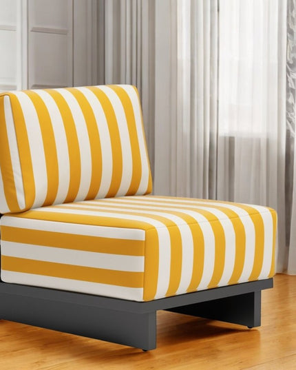 27" White And Yellow And Black Fabric Striped Side Chair