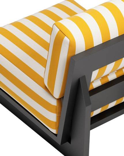 27" White And Yellow And Black Fabric Striped Side Chair