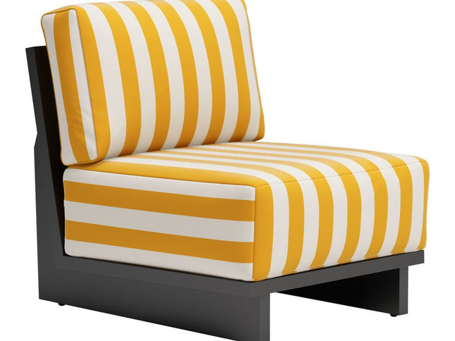 27" White And Yellow And Black Fabric Striped Side Chair