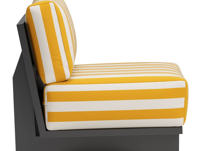 27" White And Yellow And Black Fabric Striped Side Chair