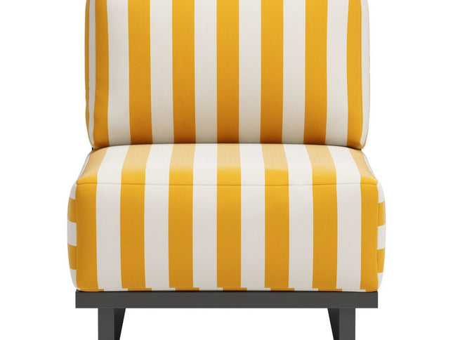 27" White And Yellow And Black Fabric Striped Side Chair
