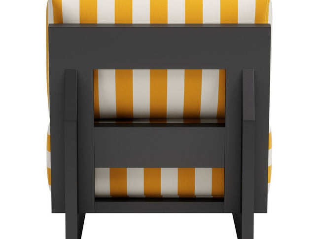 27" White And Yellow And Black Fabric Striped Side Chair