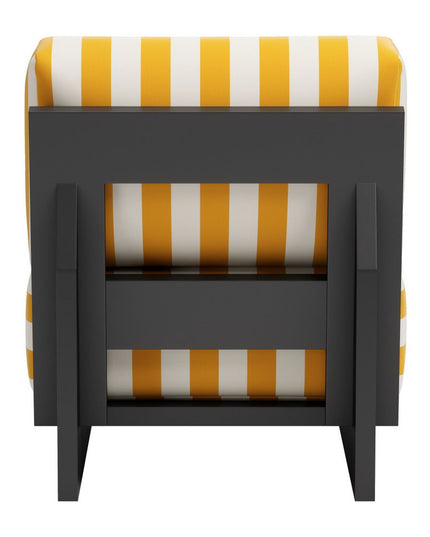 27" White And Yellow And Black Fabric Striped Side Chair