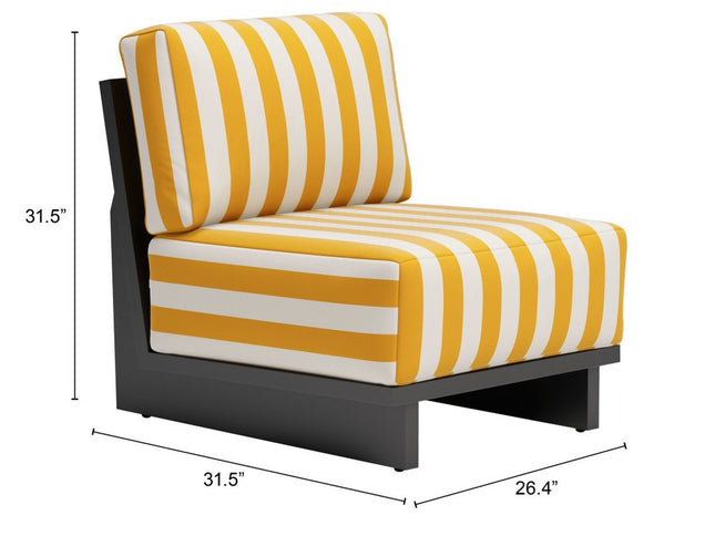 27" White And Yellow And Black Fabric Striped Side Chair