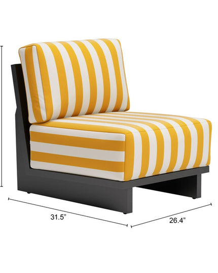 27" White And Yellow And Black Fabric Striped Side Chair