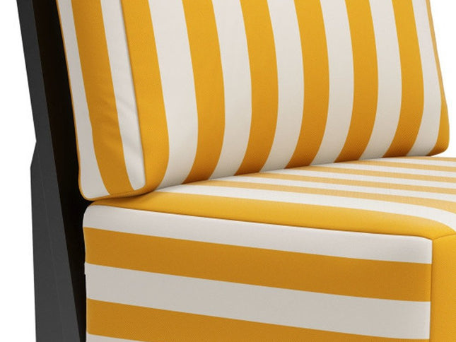 27" White And Yellow And Black Fabric Striped Side Chair