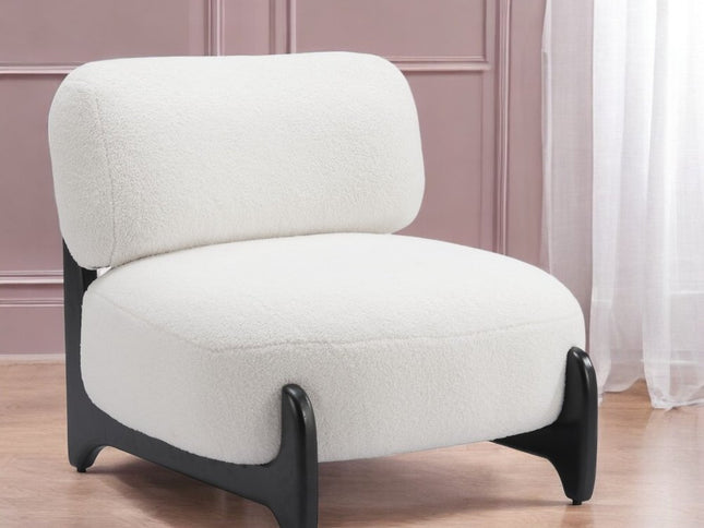30" White And Black Sherpa And Upholstered Side Chair