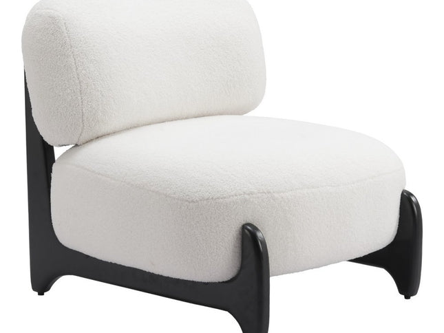 30" White And Black Sherpa And Upholstered Side Chair