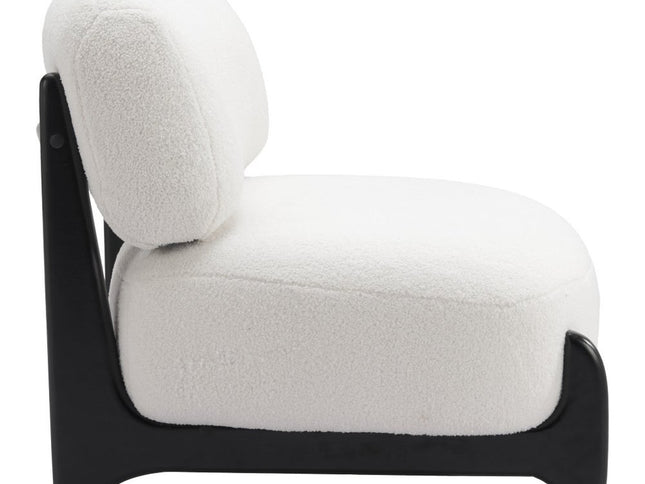 30" White And Black Sherpa And Upholstered Side Chair