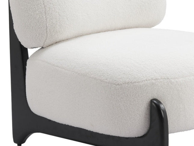 30" White And Black Sherpa And Upholstered Side Chair