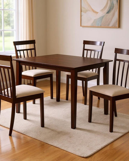 Five Piece Espresso Wood Dining Set with Four Chairs