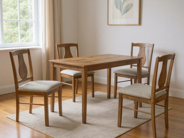 Five Piece Oak Solid Wood Dining Set with Four Chairs