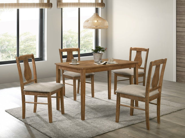 Five Piece Oak Solid Wood Dining Set with Four Chairs