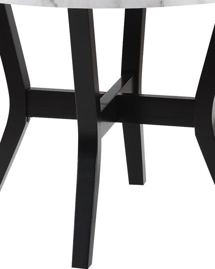 Five Piece White and Black Round Faux Marble Dining Set with Four Chairs