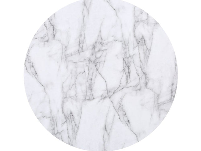 Five Piece White and Black Round Faux Marble Dining Set with Four Chairs