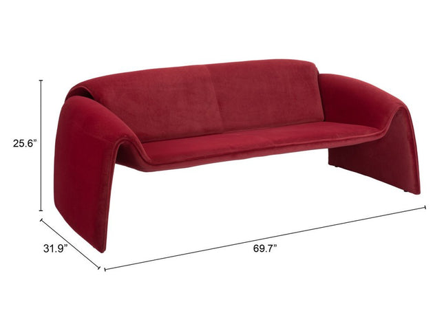 70" Red Upholstered Wood Sofa