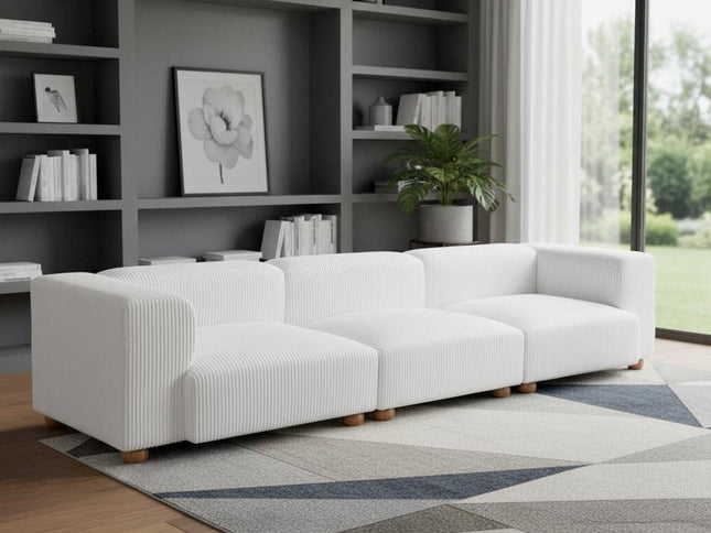 150" White Upholstered Wood Sofa