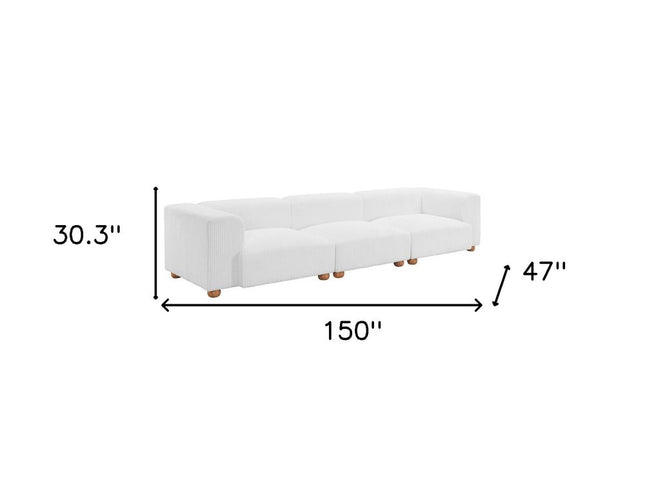 150" White Upholstered Wood Sofa
