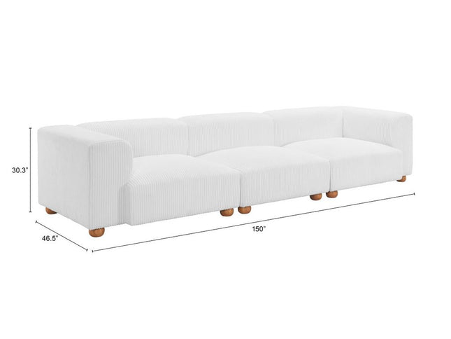 150" White Upholstered Wood Sofa