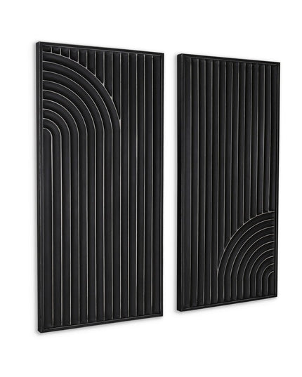 Set of Two Black Metal Abstract Hanging Dimensional Sculptures