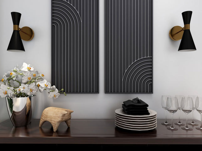 Set of Two Black Metal Abstract Hanging Dimensional Sculptures