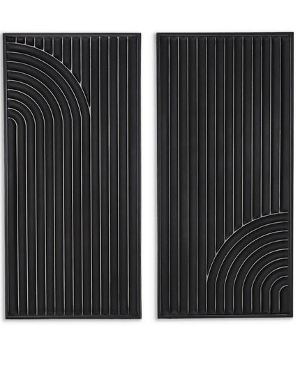 Set of Two Black Metal Abstract Hanging Dimensional Sculptures