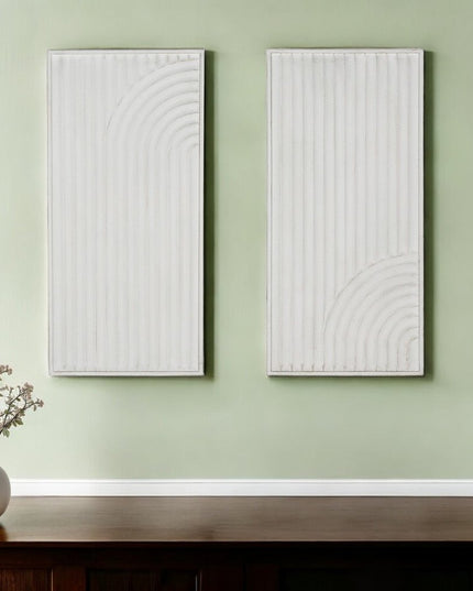 Set of Two White Metal Abstract Hanging Dimensional Sculptures