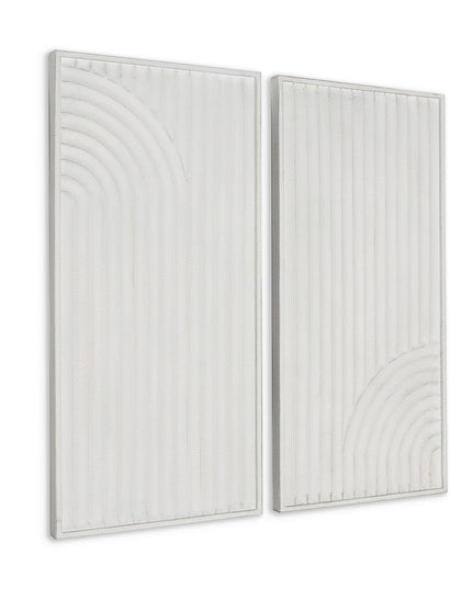 Set of Two White Metal Abstract Hanging Dimensional Sculptures