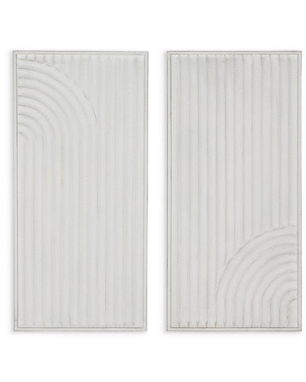 Set of Two White Metal Abstract Hanging Dimensional Sculptures