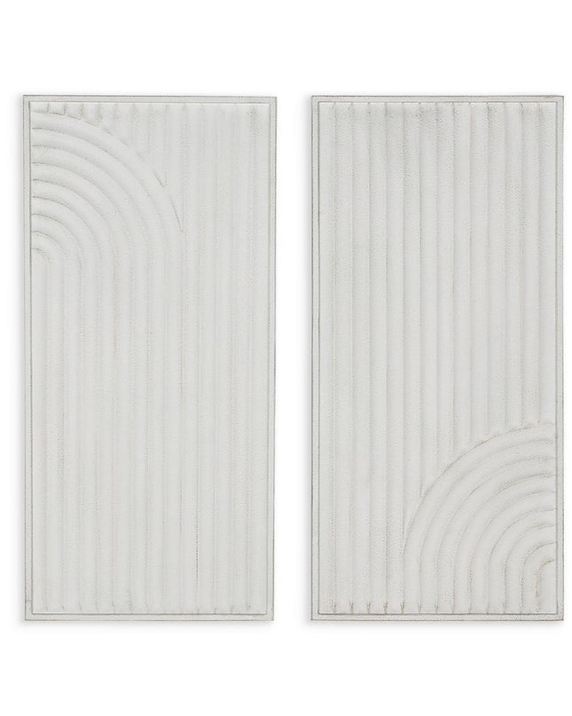 Set of Two White Metal Abstract Hanging Dimensional Sculptures