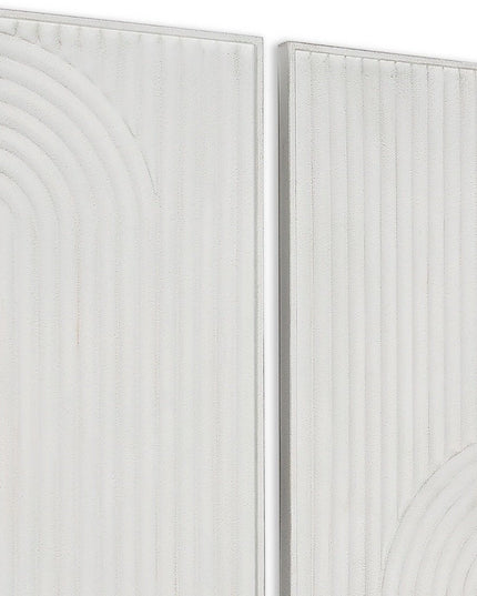 Set of Two White Metal Abstract Hanging Dimensional Sculptures