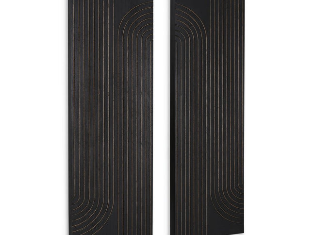 Set of Two 36" X 12" Black Carved Wood Hanging Dimensional Sculptures
