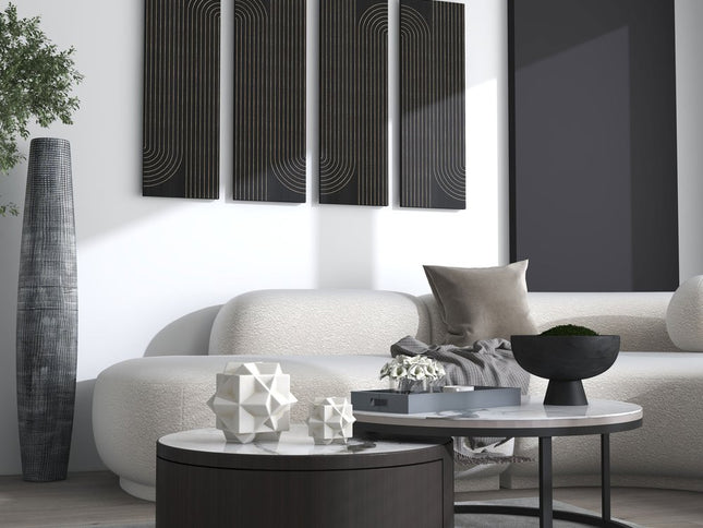 Set of Two 36" X 12" Black Carved Wood Hanging Dimensional Sculptures