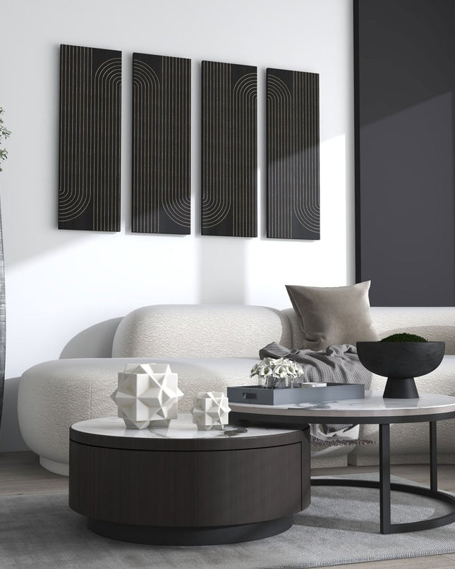 Set of Two 36" X 12" Black Carved Wood Hanging Dimensional Sculptures