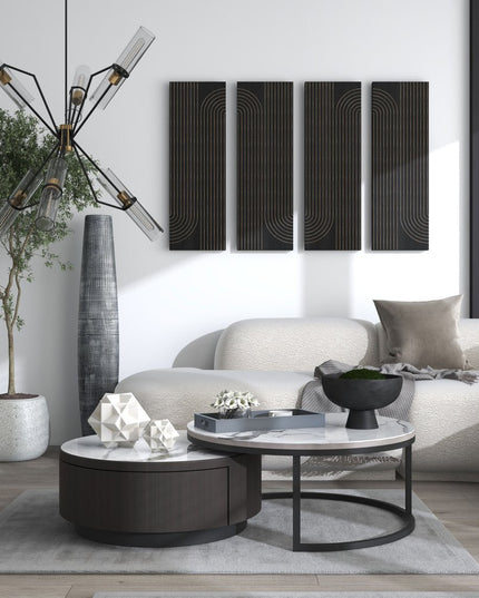 Set of Two 36" X 12" Black Carved Wood Hanging Dimensional Sculptures