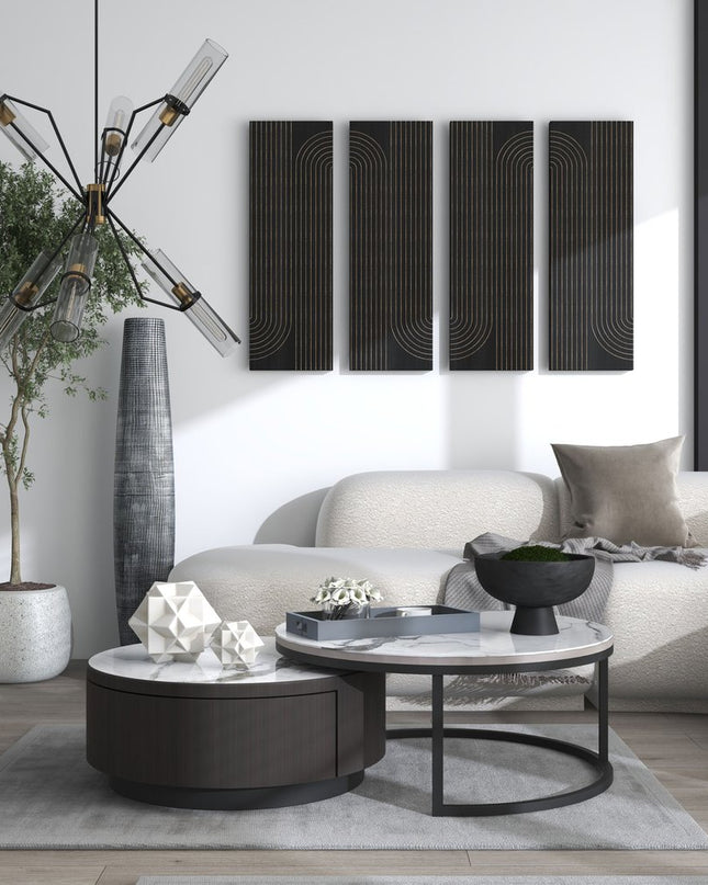 Set of Two 36" X 12" Black Carved Wood Hanging Dimensional Sculptures