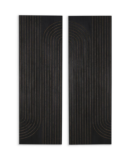 Set of Two 36" X 12" Black Carved Wood Hanging Dimensional Sculptures