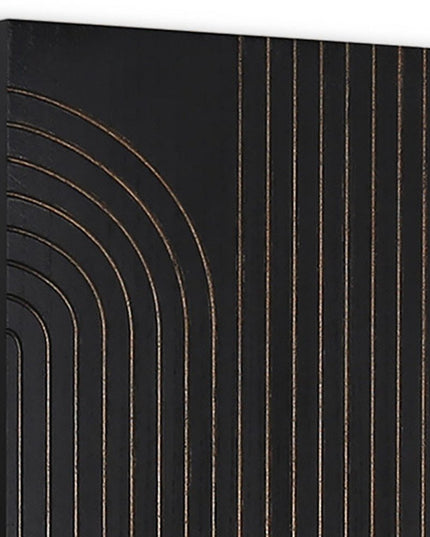 Set of Two 36" X 12" Black Carved Wood Hanging Dimensional Sculptures