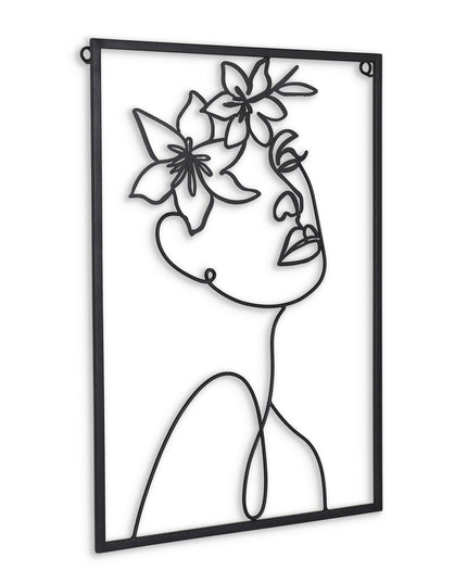 20" X 14" Black Metal Abstract Female Face Hanging Dimensional Sculpture