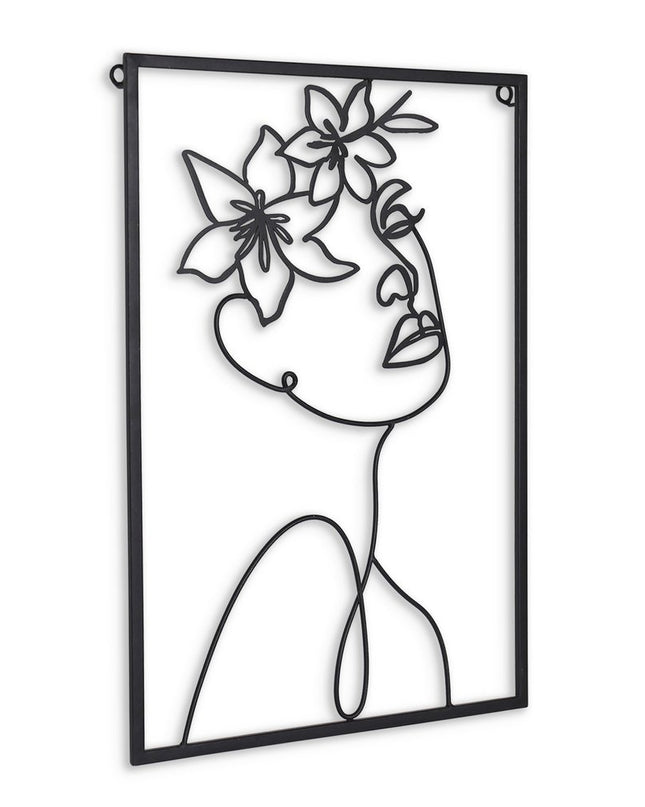 20" X 14" Black Metal Abstract Female Face Hanging Dimensional Sculpture