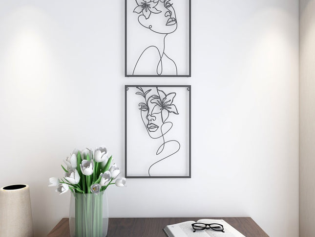 20" X 14" Black Metal Abstract Female Face Hanging Dimensional Sculpture