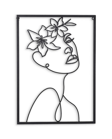 20" X 14" Black Metal Abstract Female Face Hanging Dimensional Sculpture