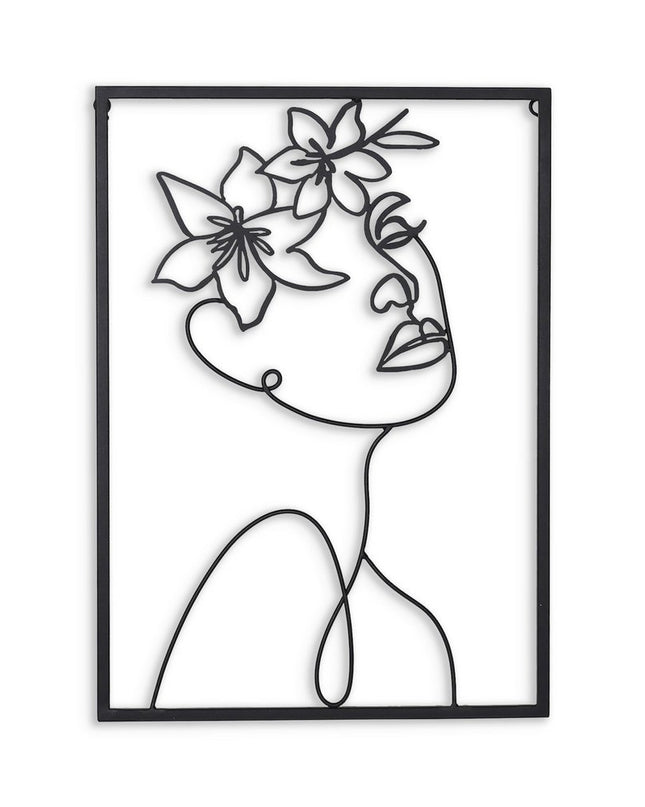 20" X 14" Black Metal Abstract Female Face Hanging Dimensional Sculpture