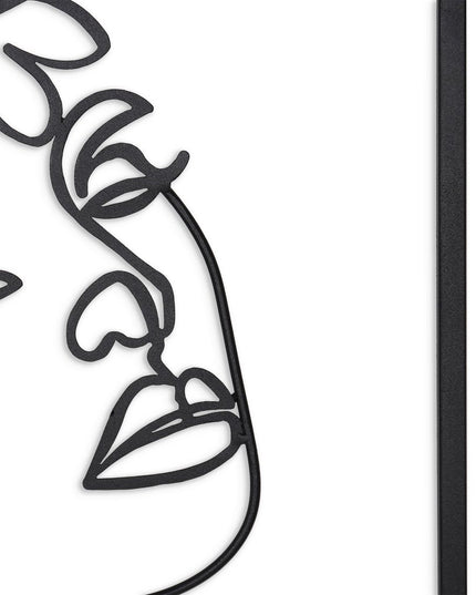 20" X 14" Black Metal Abstract Female Face Hanging Dimensional Sculpture