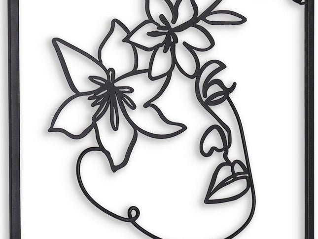 20" X 14" Black Metal Abstract Female Face Hanging Dimensional Sculpture