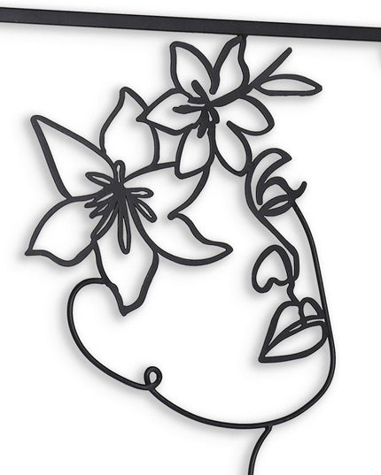 20" X 14" Black Metal Abstract Female Face Hanging Dimensional Sculpture