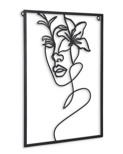 20" X 14" Black Metal Abstract Female Face Hanging Dimensional Sculpture