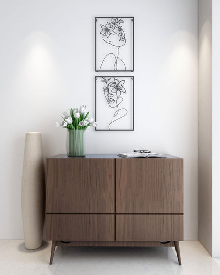 20" X 14" Black Metal Abstract Female Face Hanging Dimensional Sculpture