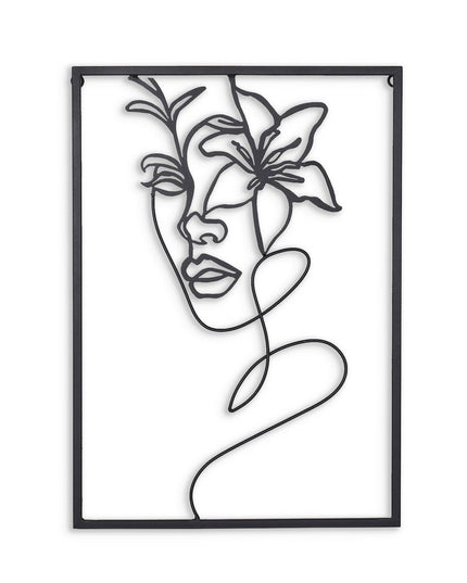 20" X 14" Black Metal Abstract Female Face Hanging Dimensional Sculpture